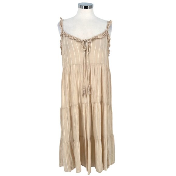 Charlie Paige Beige Sleeveless Tiered Maxi Dress With Ruffle Details Size Small - Picture 1 of 11